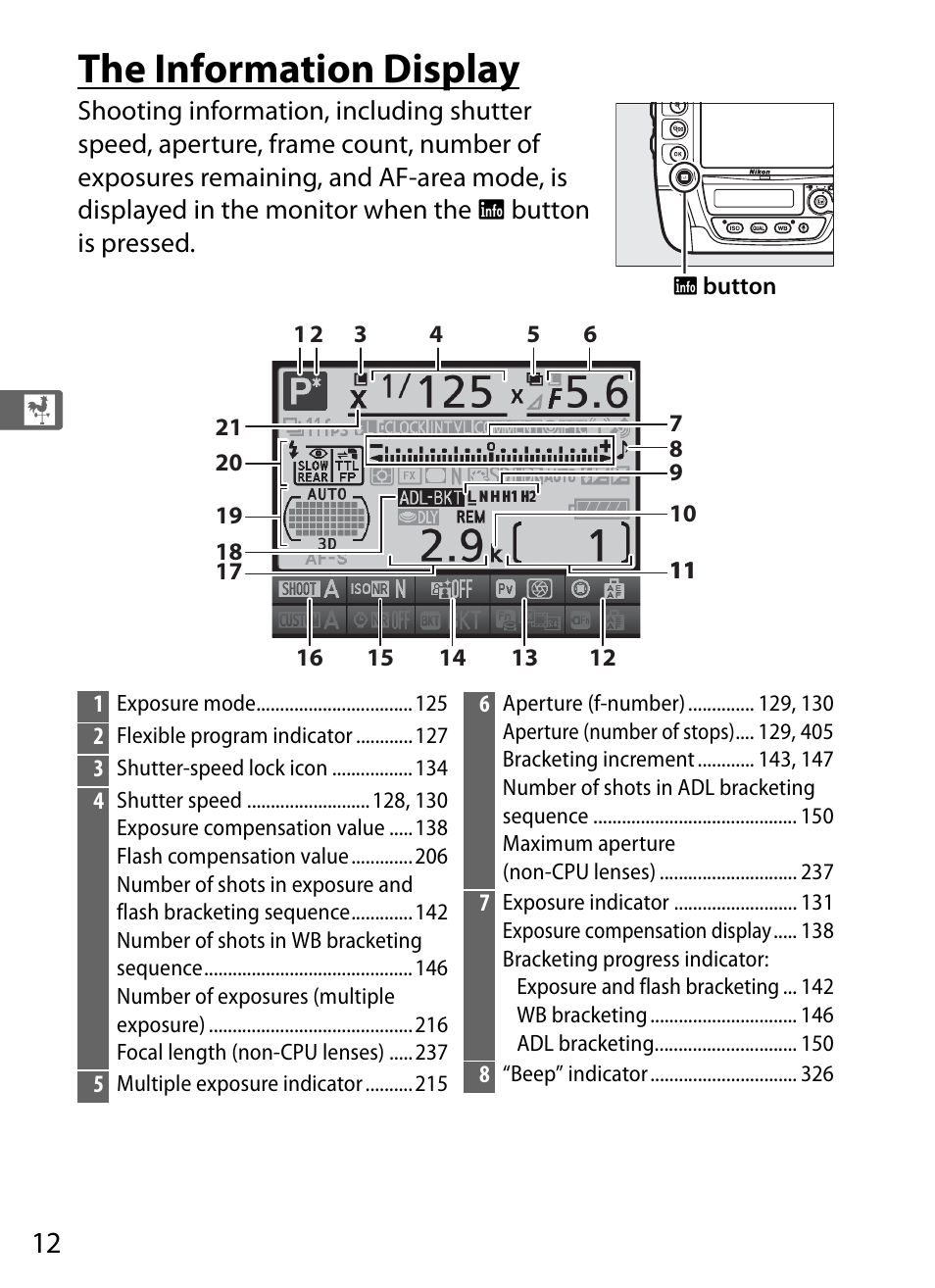 The information display | Nikon D4S User Manual | Page 34 / 500