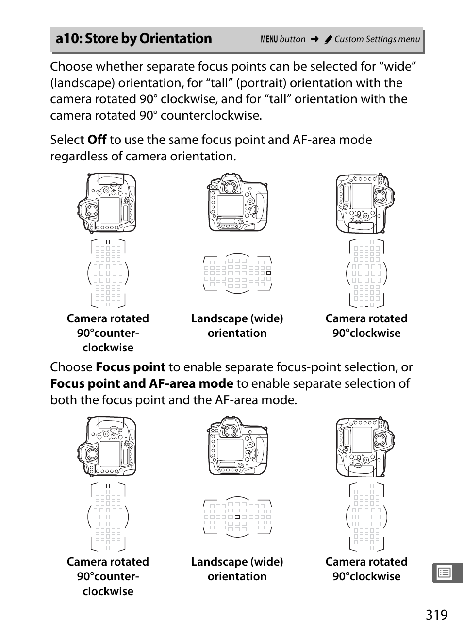 A10: store by orientation | Nikon D4S User Manual | Page 341 / 500