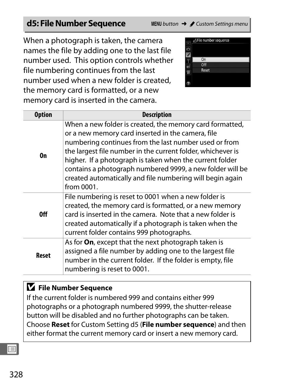 D5: file number sequence | Nikon D4S User Manual | Page 350 / 500