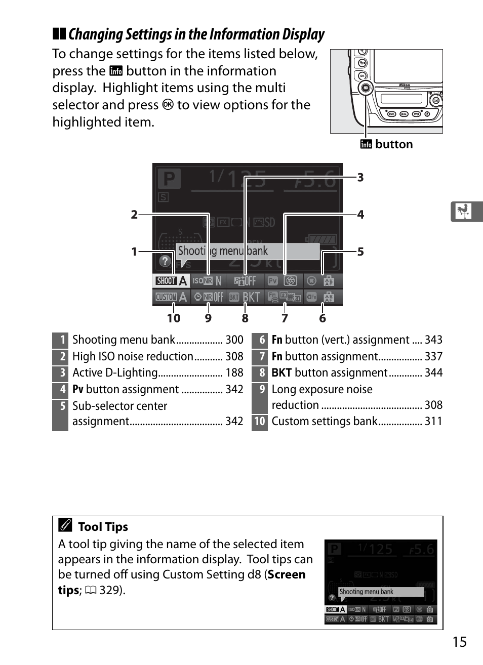 Changing settings in the information display | Nikon D4S User Manual | Page 37 / 500