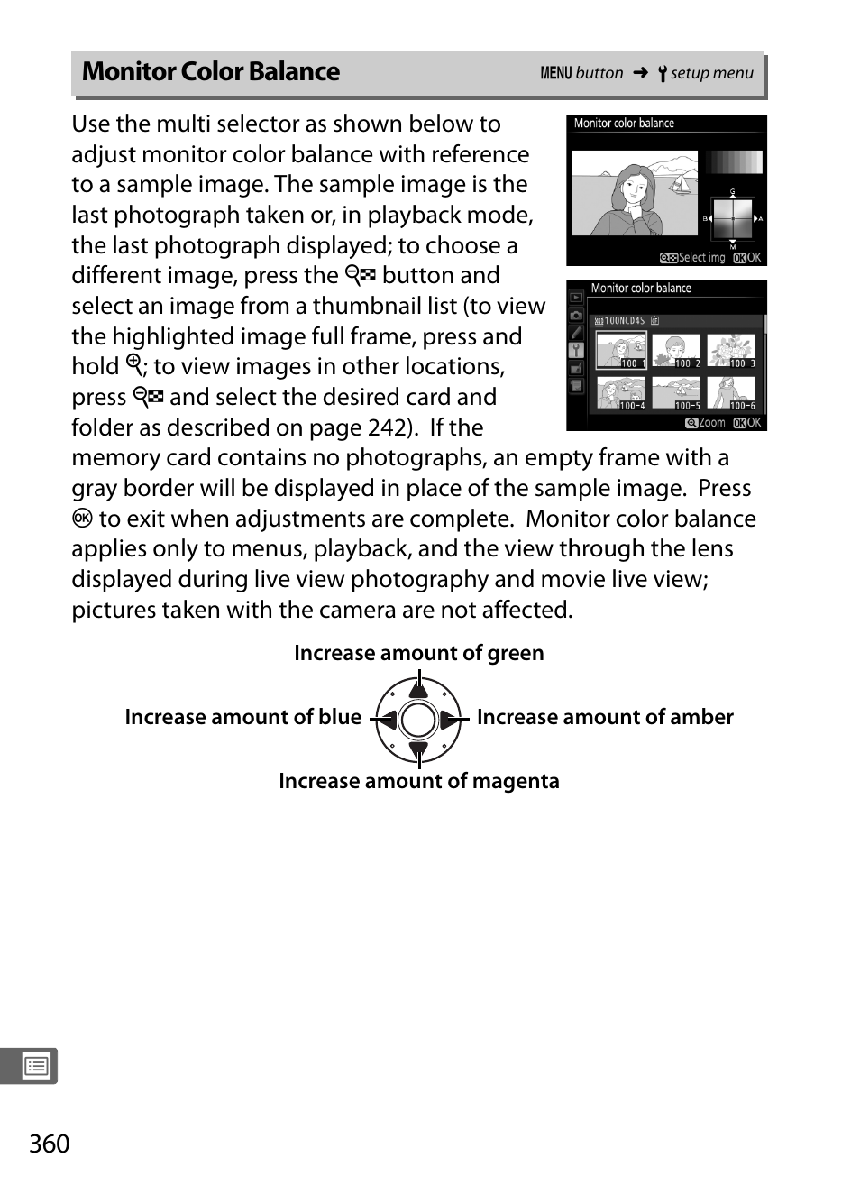 Monitor color balance | Nikon D4S User Manual | Page 382 / 500