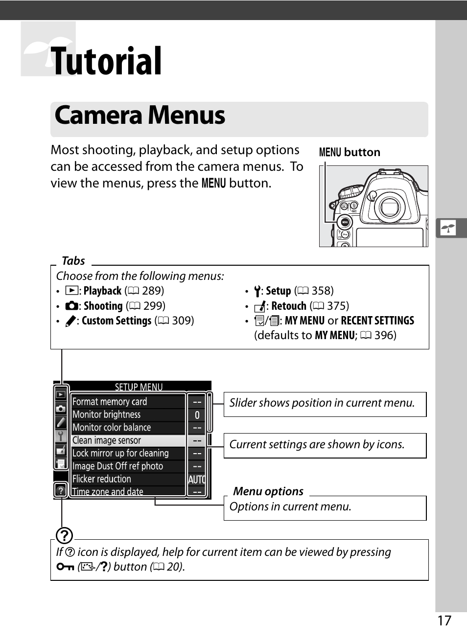 Tutorial, Camera menus | Nikon D4S User Manual | Page 39 / 500