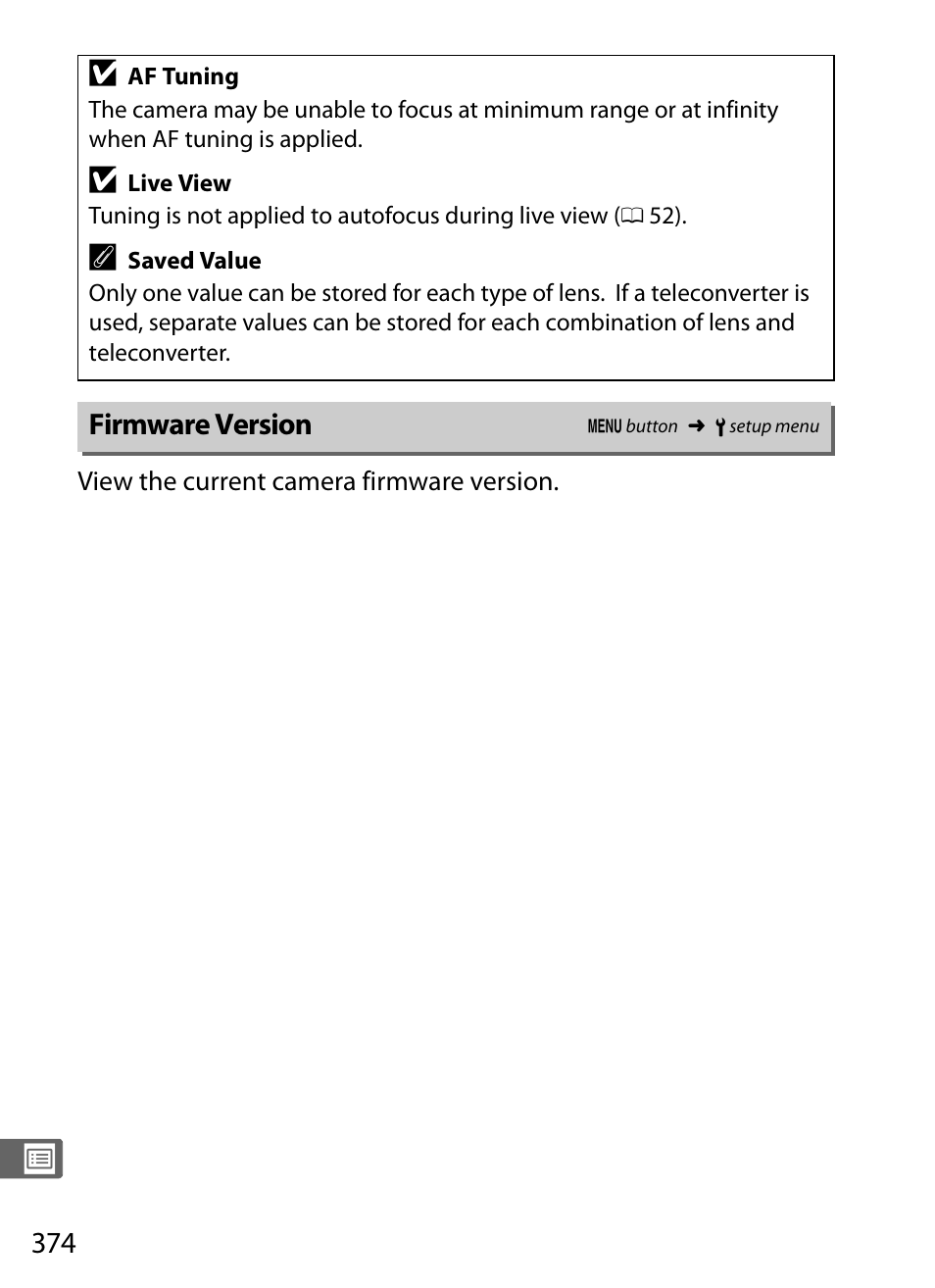 Firmware version | Nikon D4S User Manual | Page 396 / 500