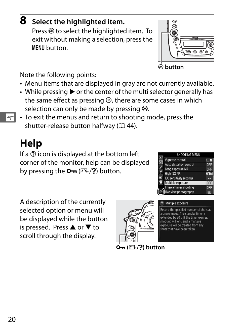 Help | Nikon D4S User Manual | Page 42 / 500