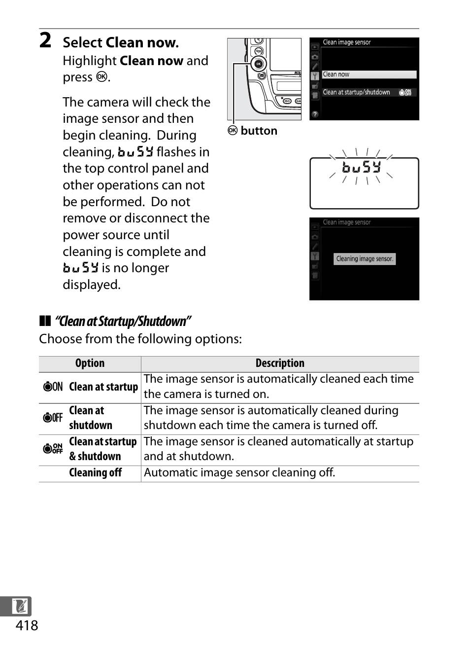 Clean at startup/shutdown | Nikon D4S User Manual | Page 440 / 500