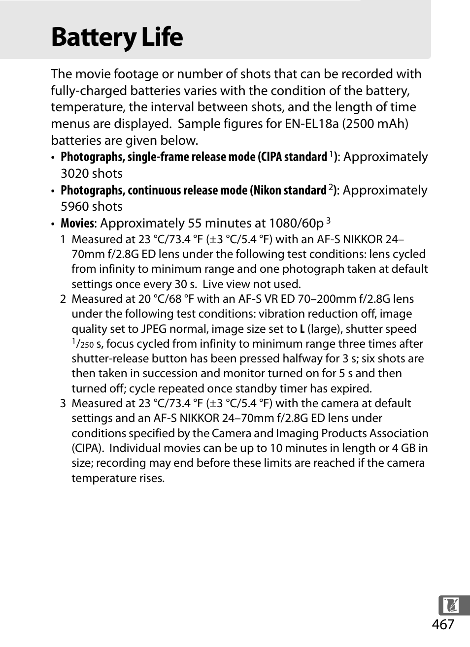 Battery life | Nikon D4S User Manual | Page 489 / 500