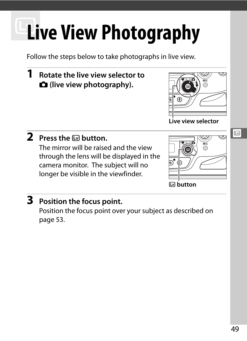 Live view photography | Nikon D4S User Manual | Page 71 / 500