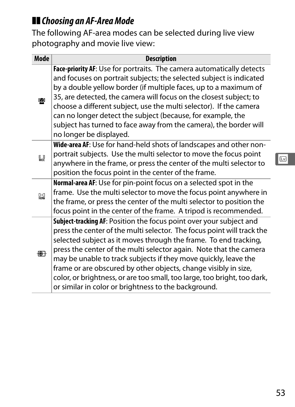 Choosing an af-area mode | Nikon D4S User Manual | Page 75 / 500