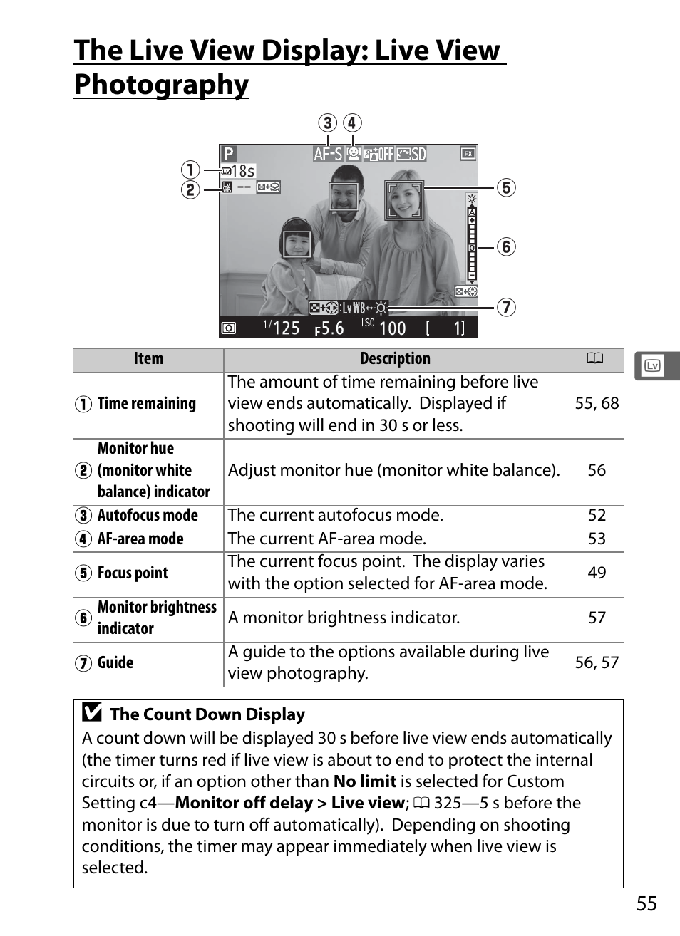 The live view display: live view photography | Nikon D4S User Manual | Page 77 / 500