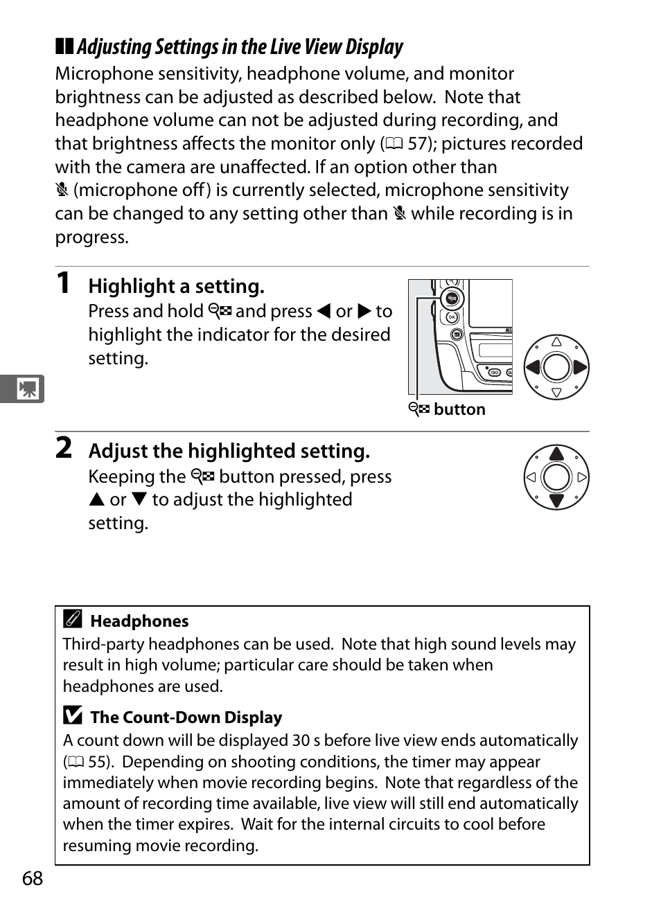 Adjusting settings in the live view display | Nikon D4S User Manual | Page 90 / 500