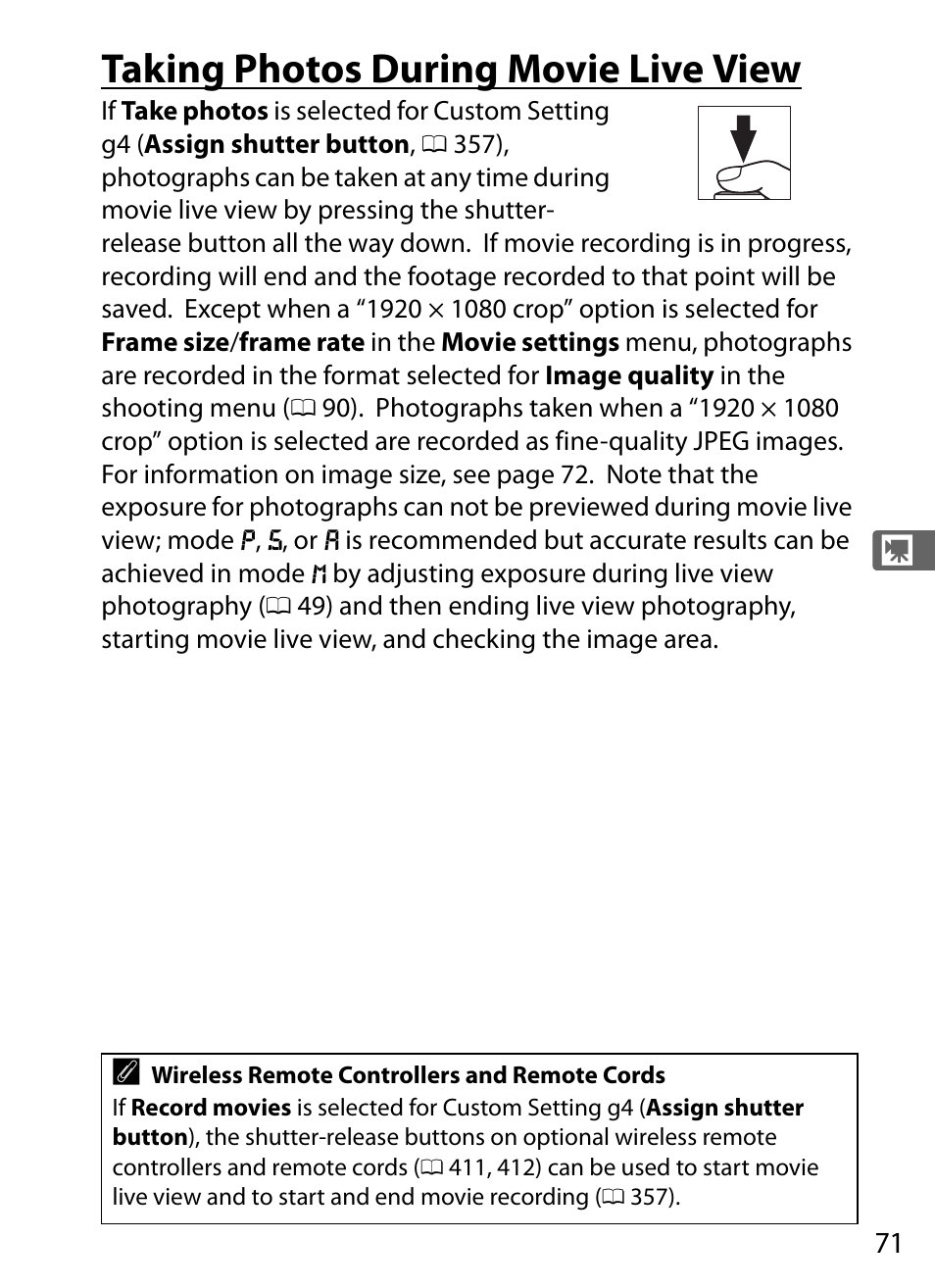 Taking photos during movie live view | Nikon D4S User Manual | Page 93 / 500