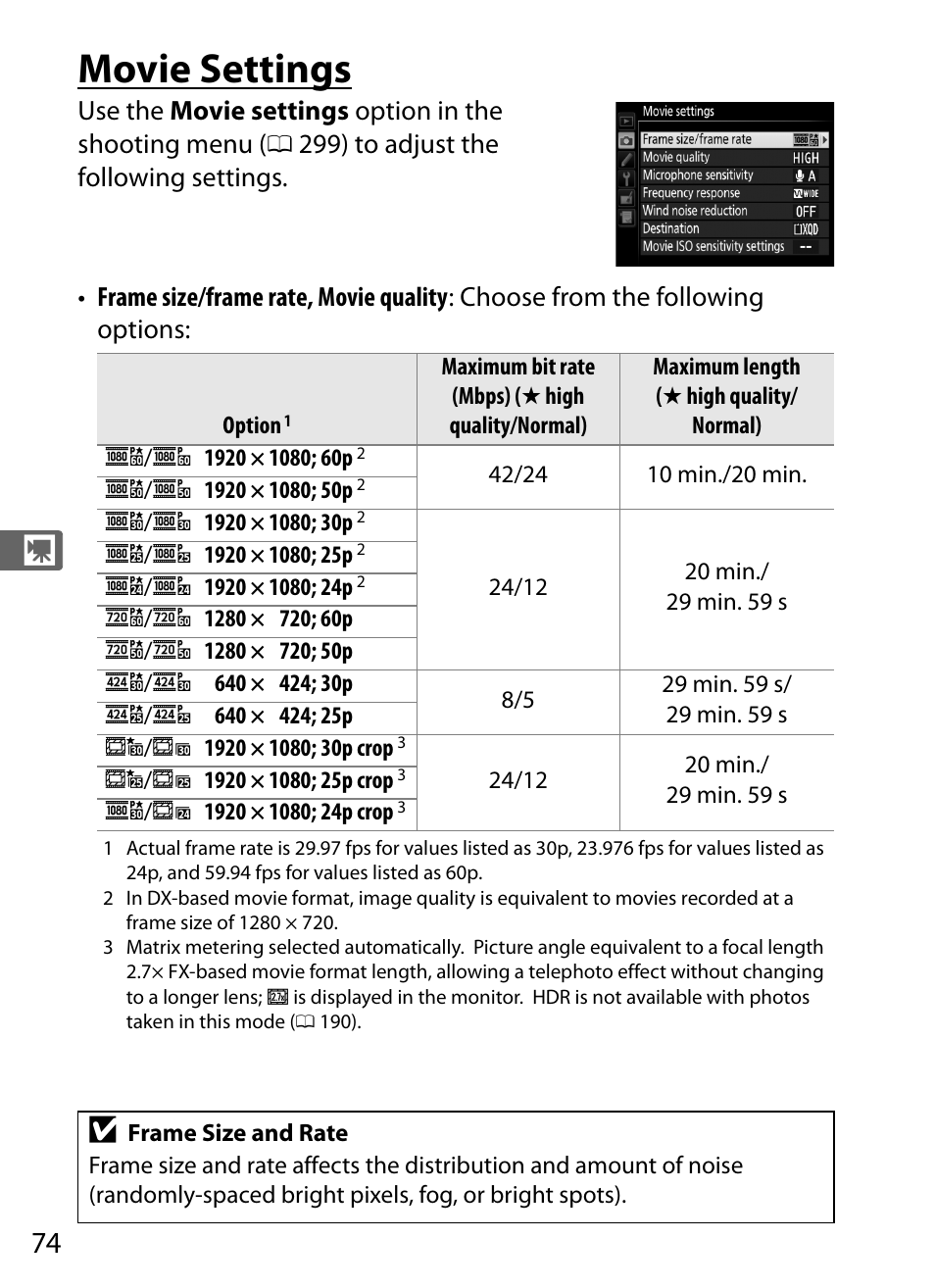 Movie settings | Nikon D4S User Manual | Page 96 / 500