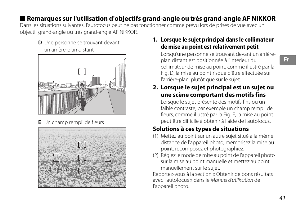 Solutions à ces types de situations | Nikon AF-S DX NIKKOR 18-200mm f-3.5-5.6G ED VR II User Manual | Page 41 / 148