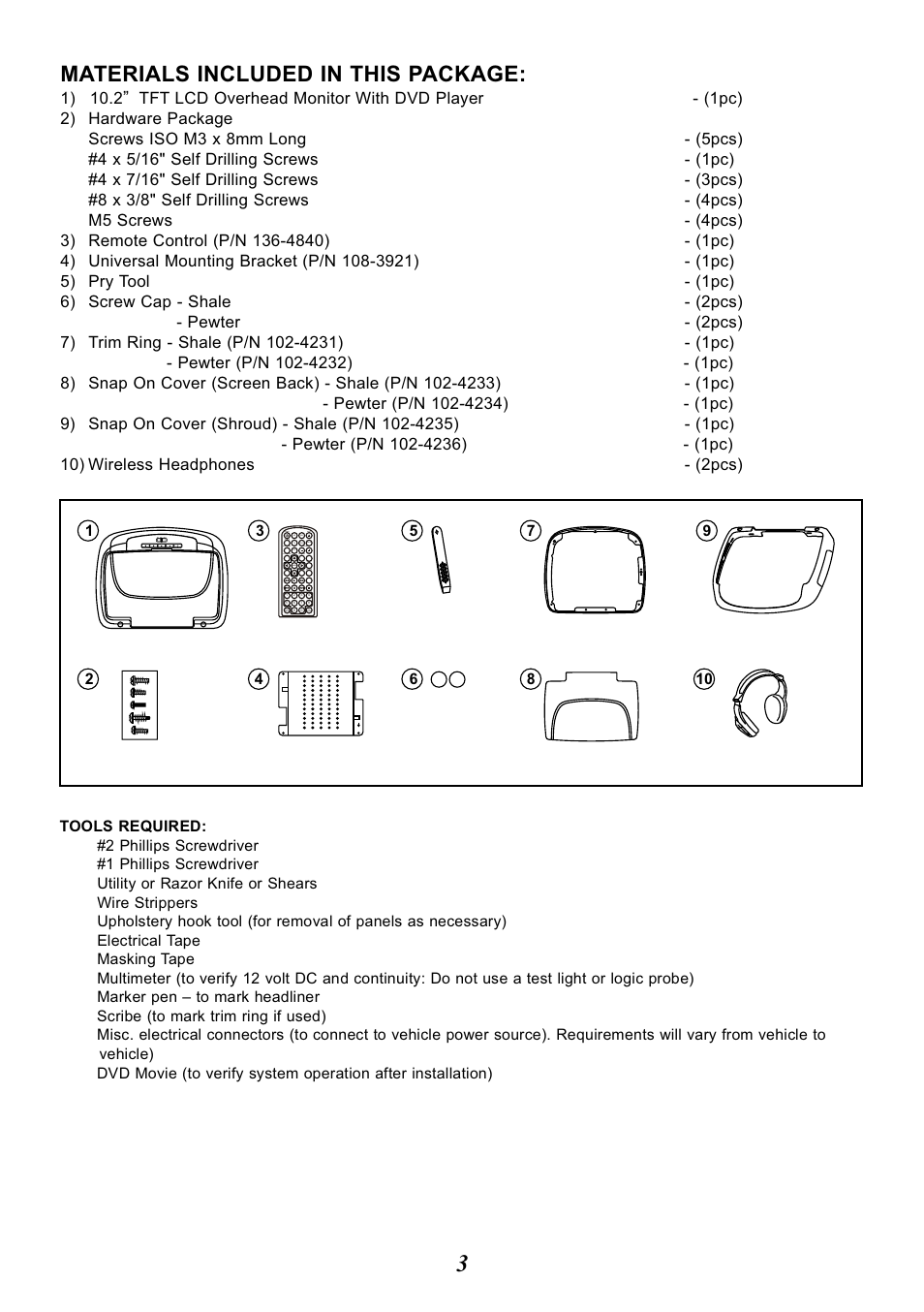 Materials included in this package | Audiovox VOD10 User Manual | Page 3 / 12