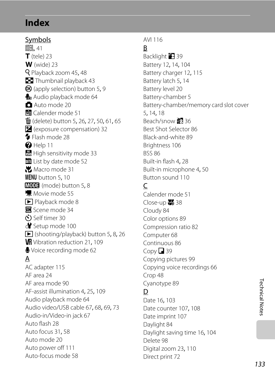 Index | Nikon S700 User Manual | Page 145 / 148