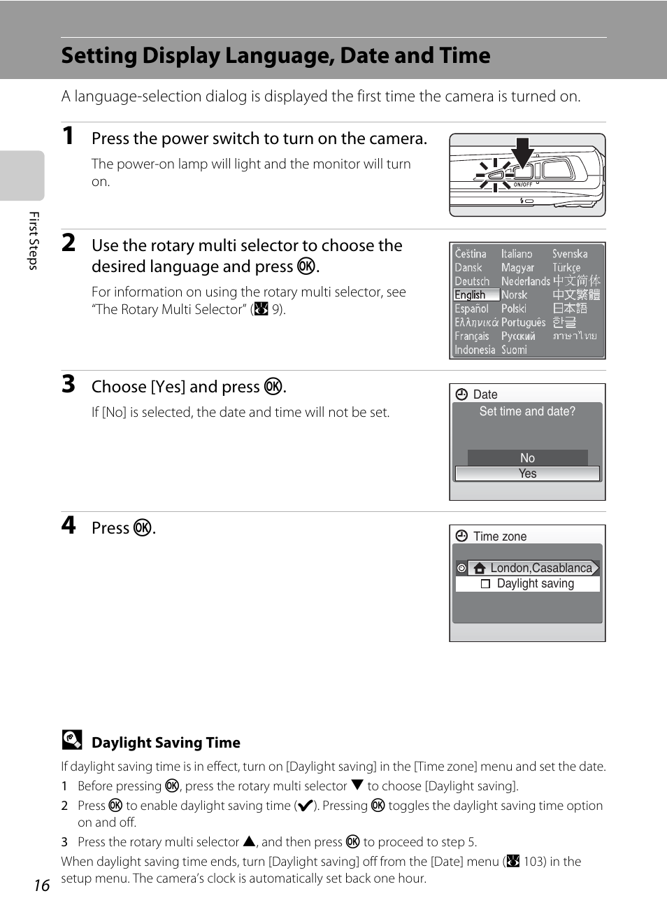 Setting display language, date and time | Nikon S700 User Manual | Page 28 / 148