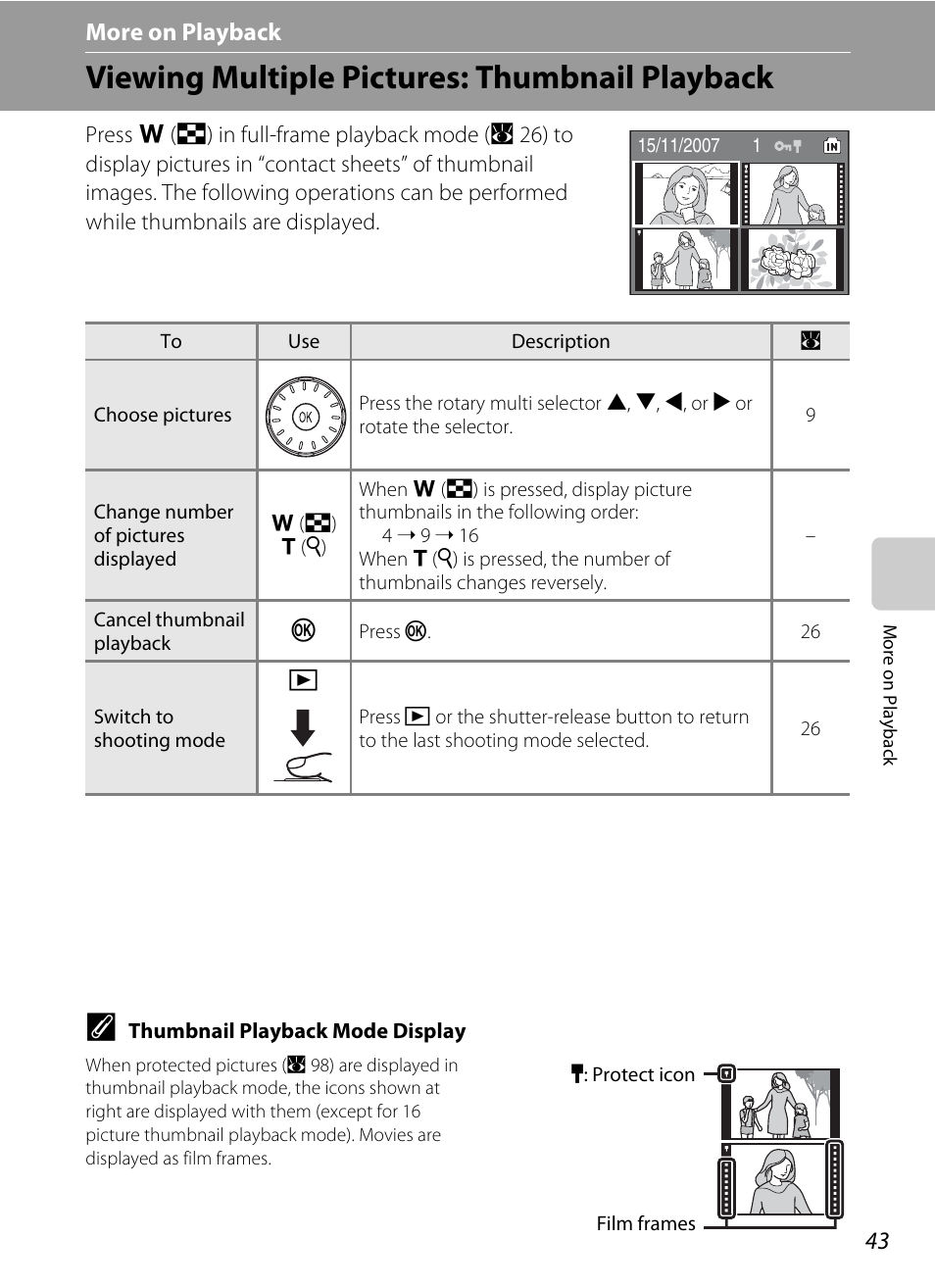 More on playback, Viewing multiple pictures: thumbnail playback, C more on playback | Nikon S700 User Manual | Page 55 / 148