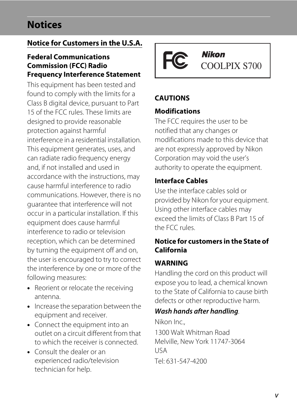 Notices, Coolpix s700 | Nikon S700 User Manual | Page 7 / 148