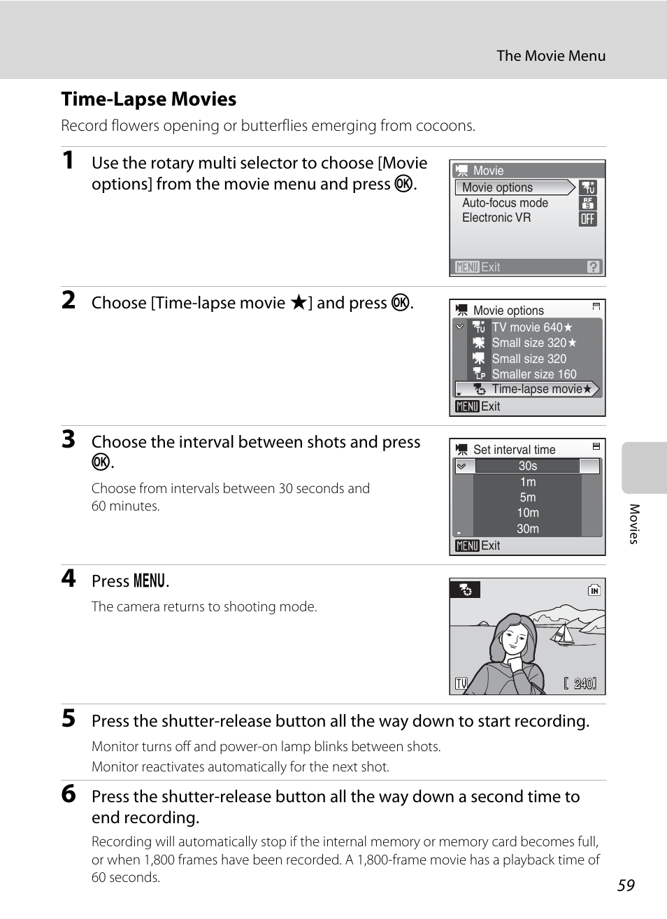 Time-lapse movies, A 59) | Nikon S700 User Manual | Page 71 / 148