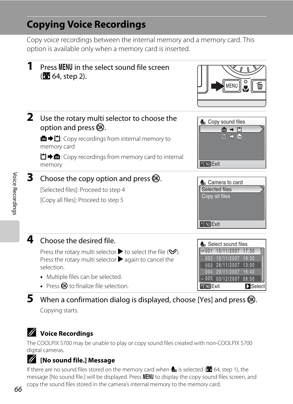 Copying voice recordings | Nikon S700 User Manual | Page 78 / 148