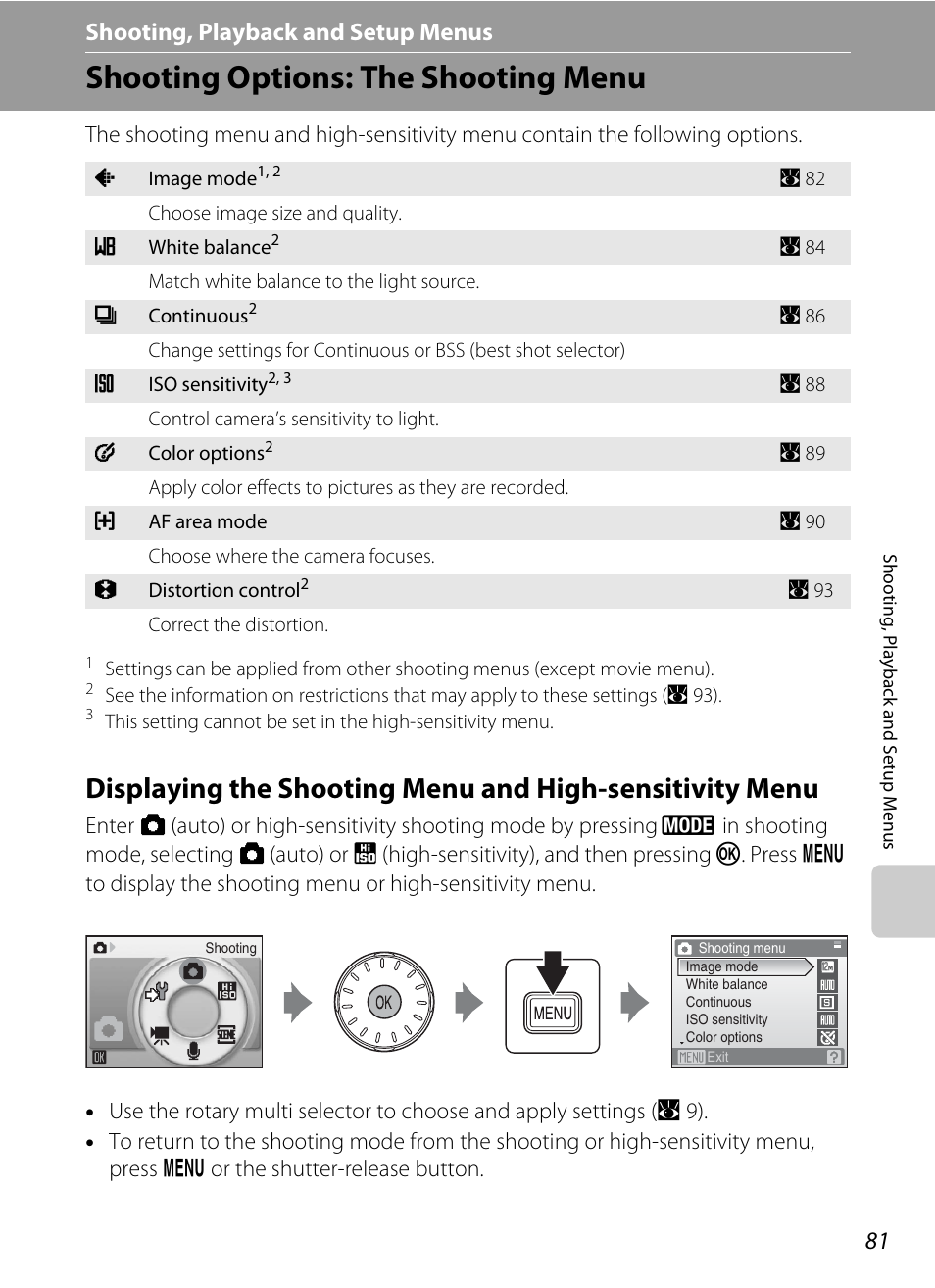 Shooting, playback and setup menus, Shooting options: the shooting menu, D shooting, playback and setup menus | A 81) | Nikon S700 User Manual | Page 93 / 148