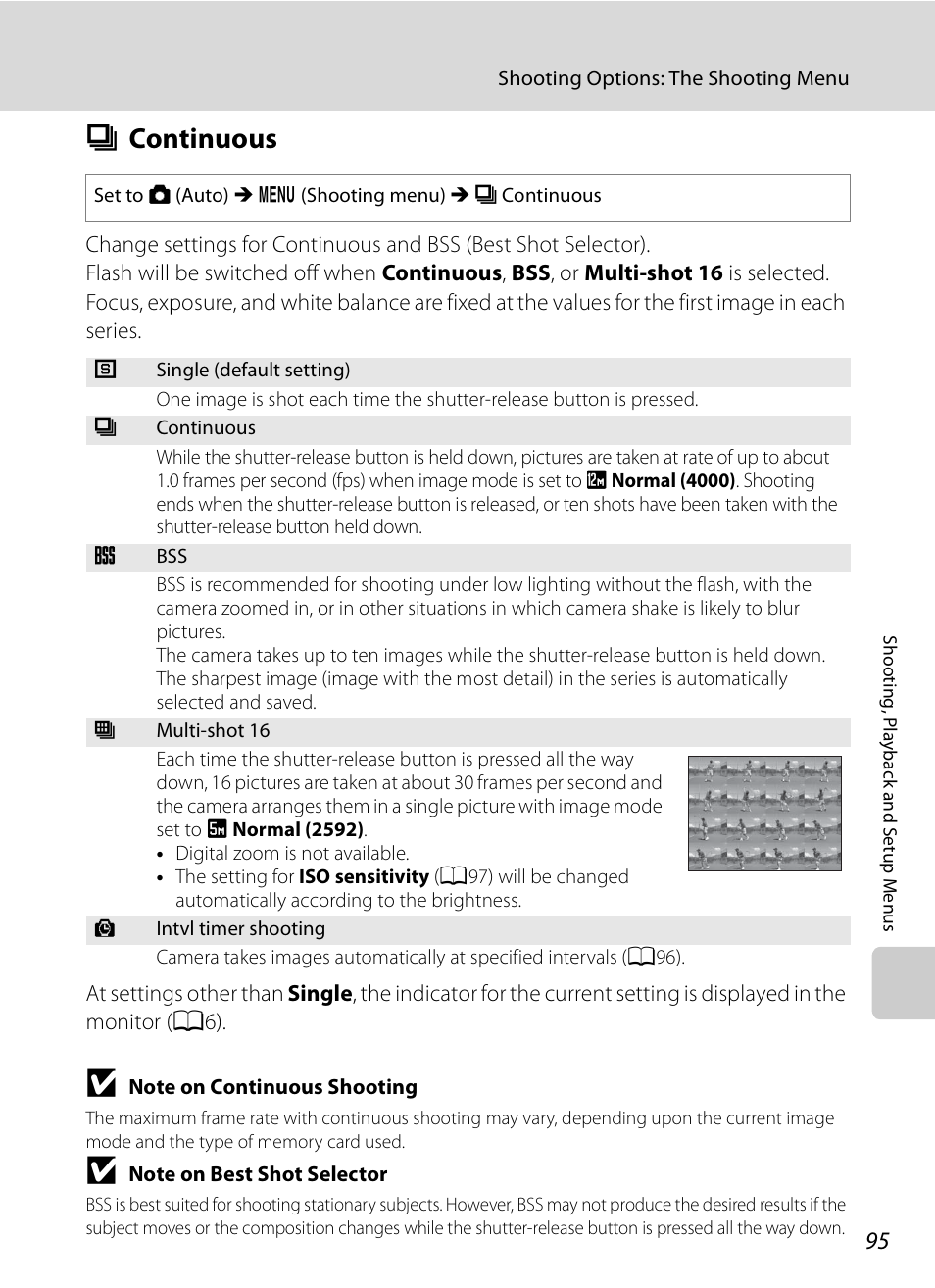 Continuous, C continuous, A95)) | A95) | Nikon S620 User Manual | Page 107 / 164