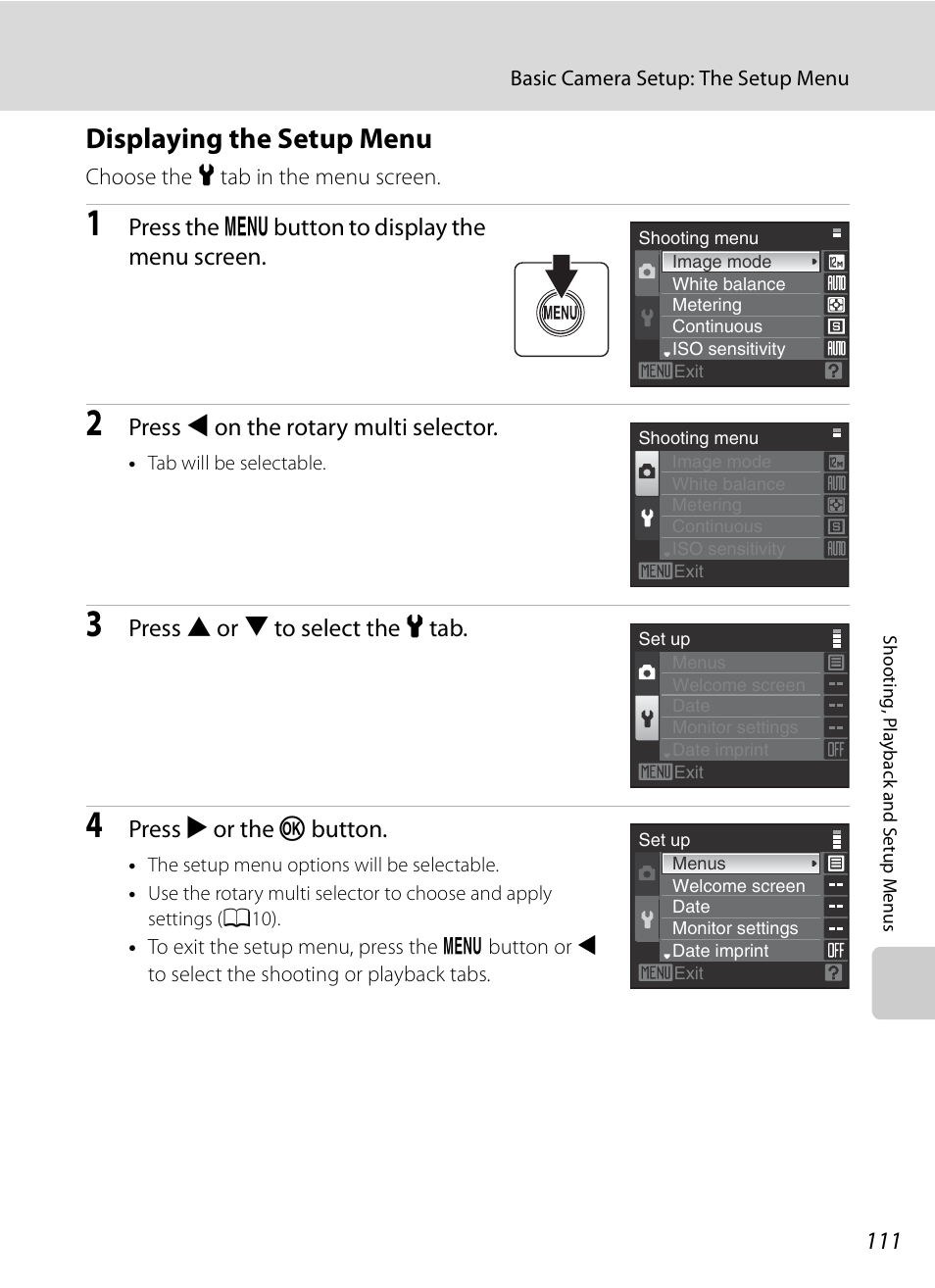 Displaying the setup menu | Nikon S620 User Manual | Page 123 / 164