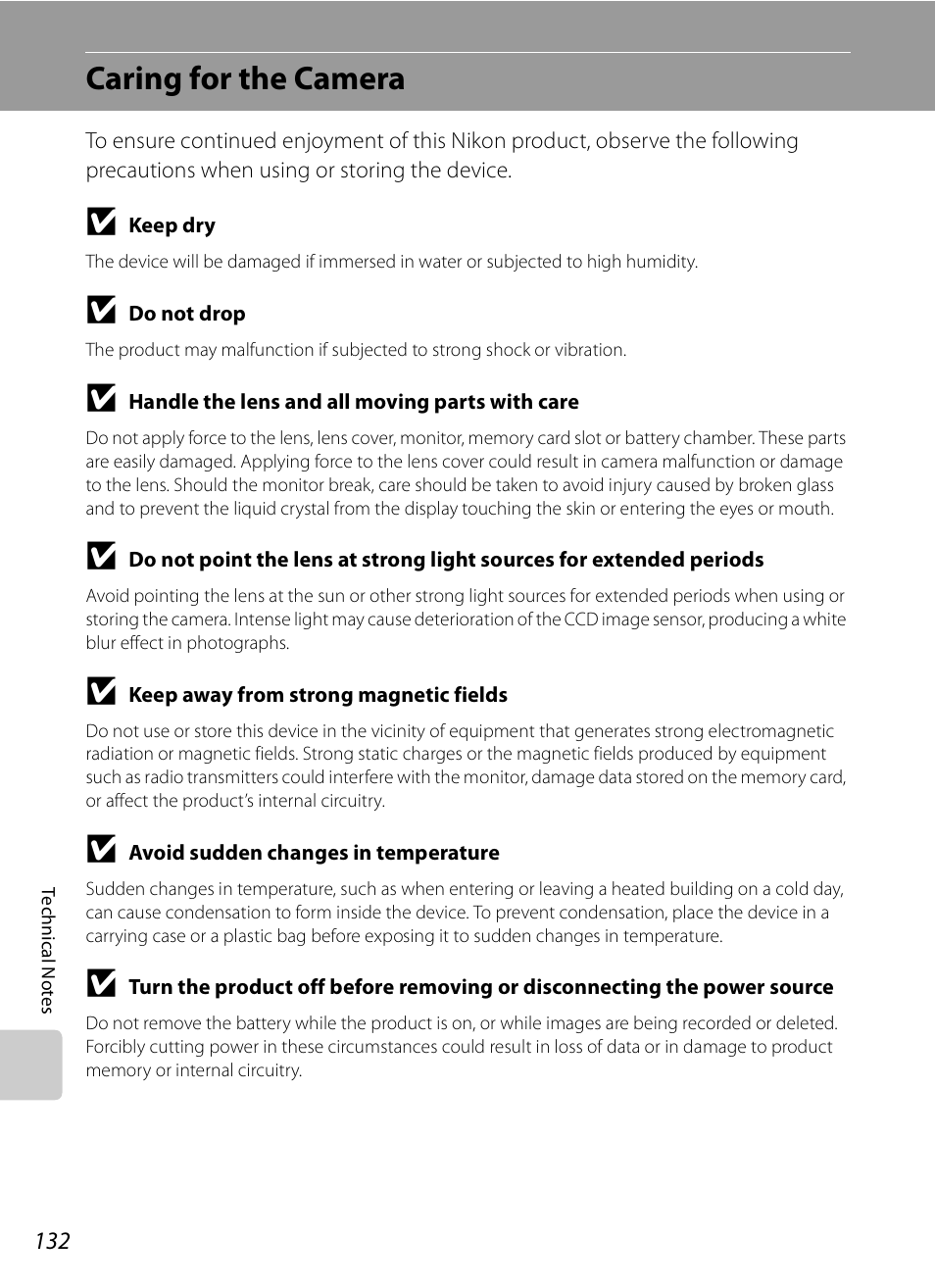 Caring for the camera, Caring for the, Camera | Nikon S620 User Manual | Page 144 / 164