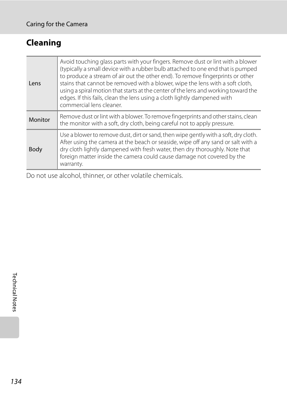 Cleaning | Nikon S620 User Manual | Page 146 / 164
