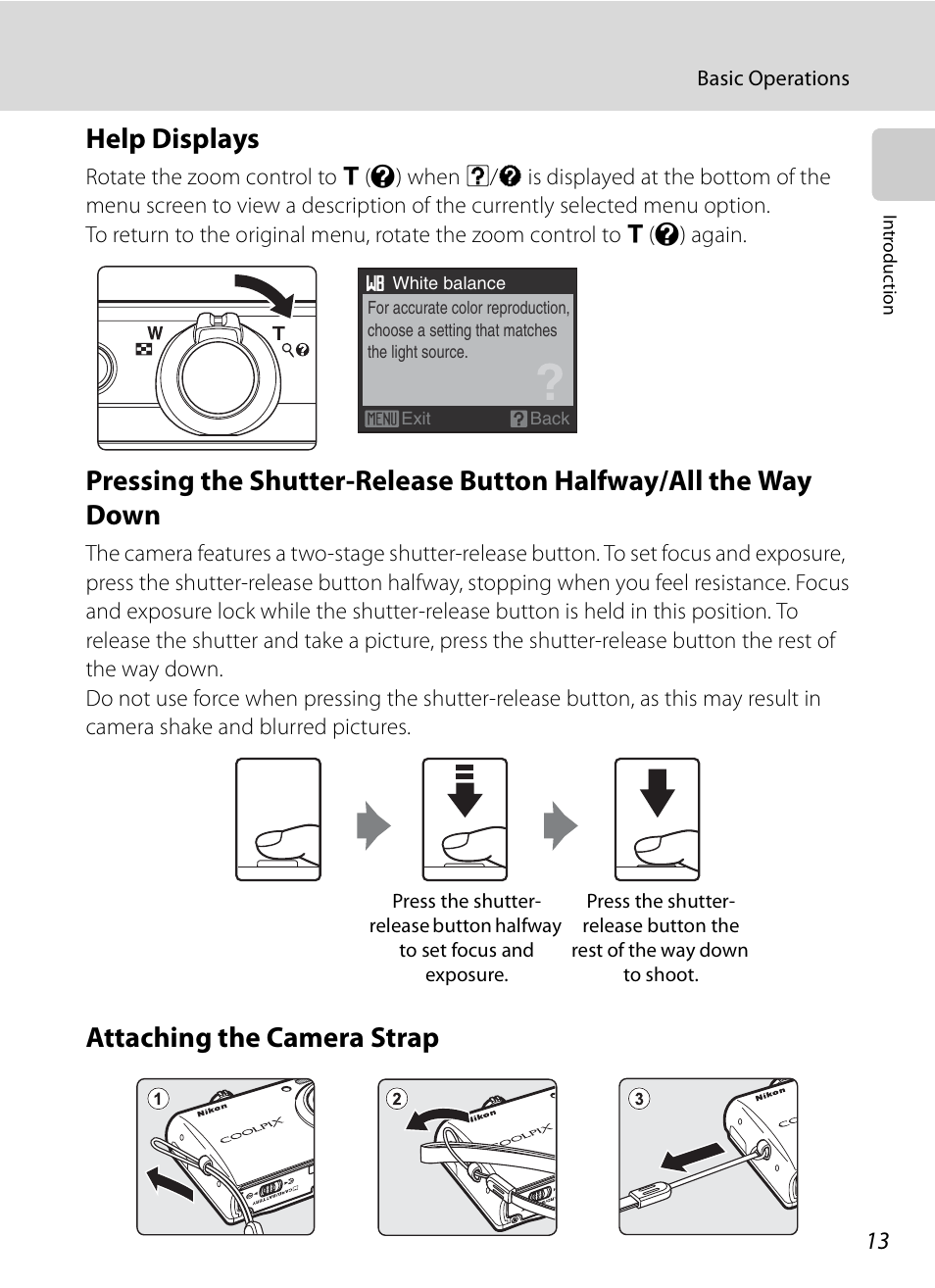 Help displays, Attaching the camera strap | Nikon S620 User Manual | Page 25 / 164