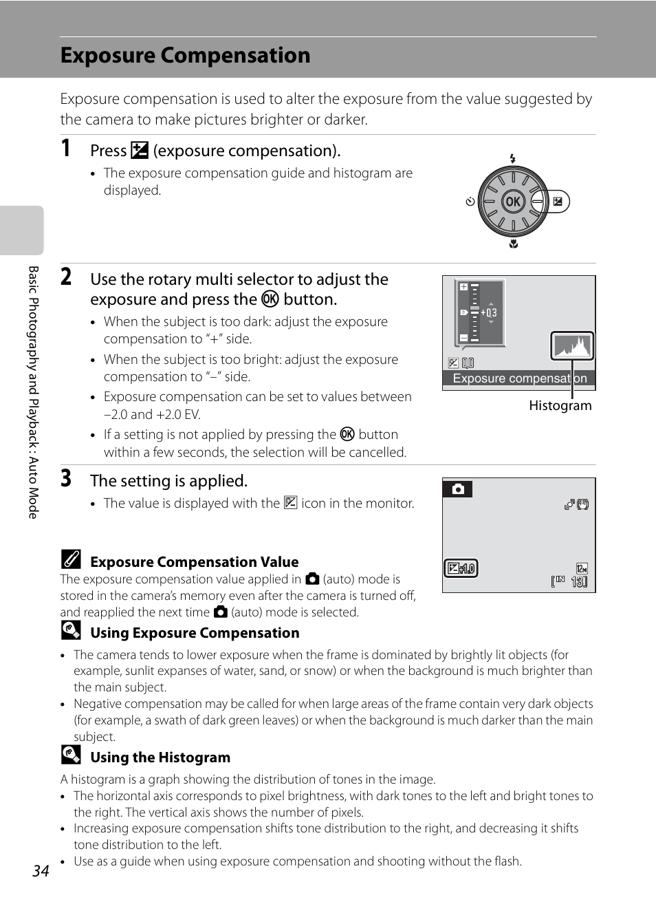 Exposure compensation, A34) gu | Nikon S620 User Manual | Page 46 / 164