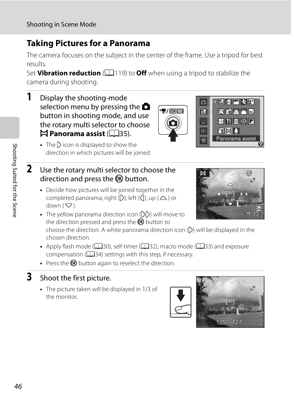 Taking pictures for a panorama | Nikon S620 User Manual | Page 58 / 164