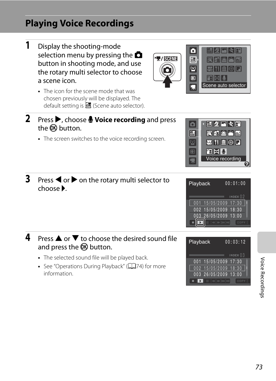 Playing voice recordings | Nikon S620 User Manual | Page 85 / 164