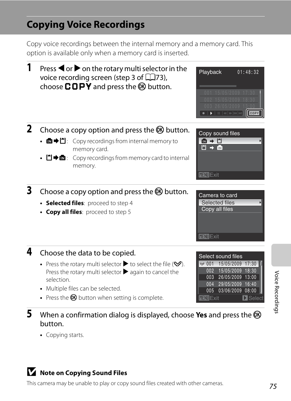Copying voice recordings | Nikon S620 User Manual | Page 87 / 164