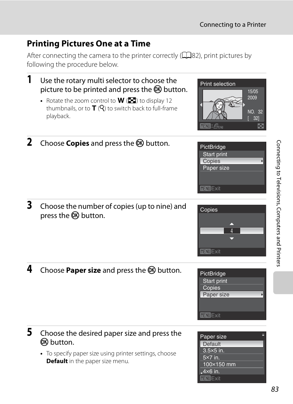 Printing pictures one at a time, A83) | Nikon S620 User Manual | Page 95 / 164