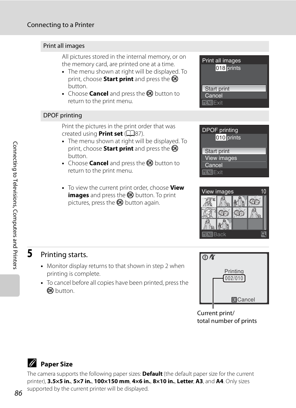 Printing starts | Nikon S620 User Manual | Page 98 / 164