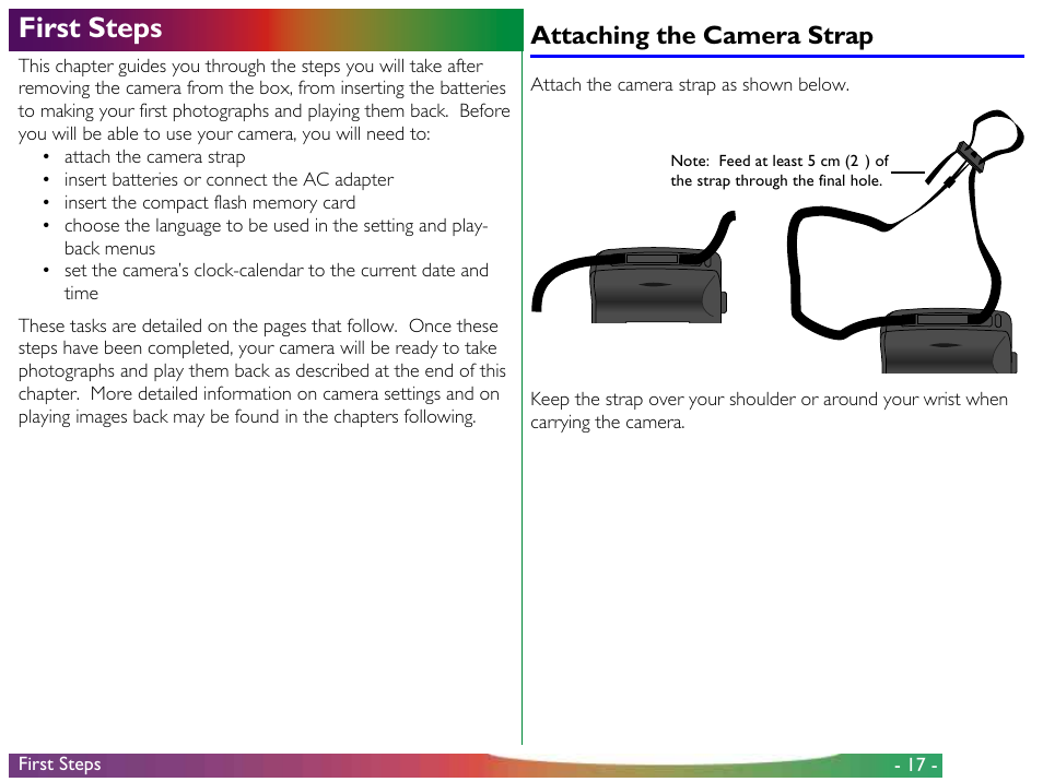 First steps, Attaching the camera strap | Nikon 900 User Manual | Page 17 / 79
