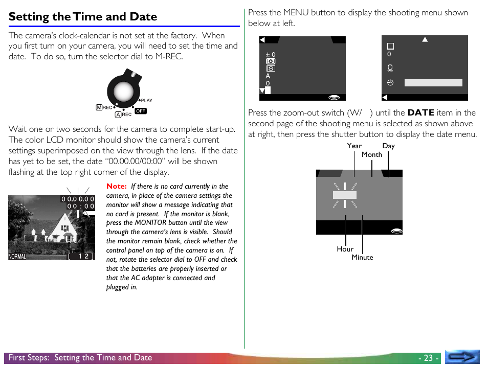 Setting the time and date | Nikon 900 User Manual | Page 23 / 79
