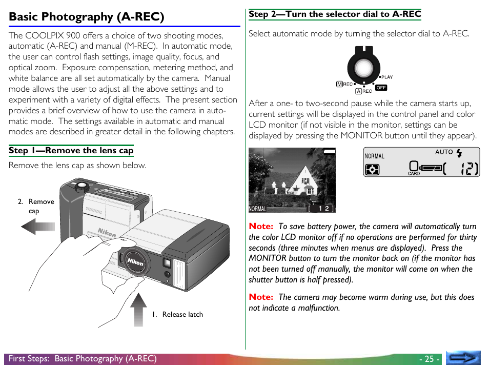 Basic photography (a-rec), 25 - first steps: basic photography (a-rec) | Nikon 900 User Manual | Page 25 / 79
