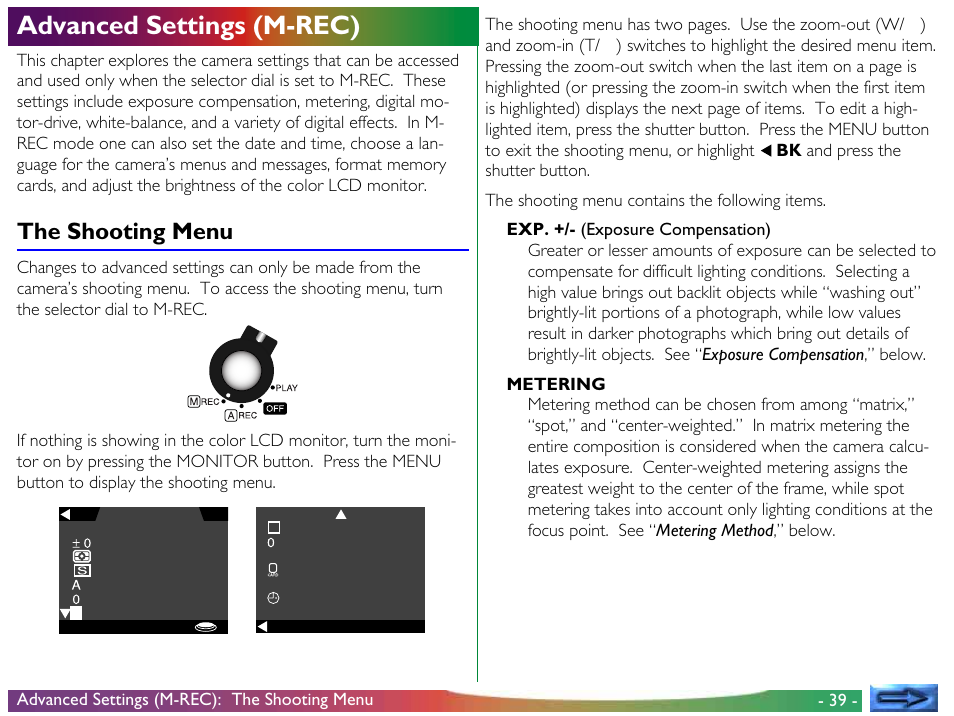 Advanced settings (m-rec), The shooting menu | Nikon 900 User Manual | Page 39 / 79