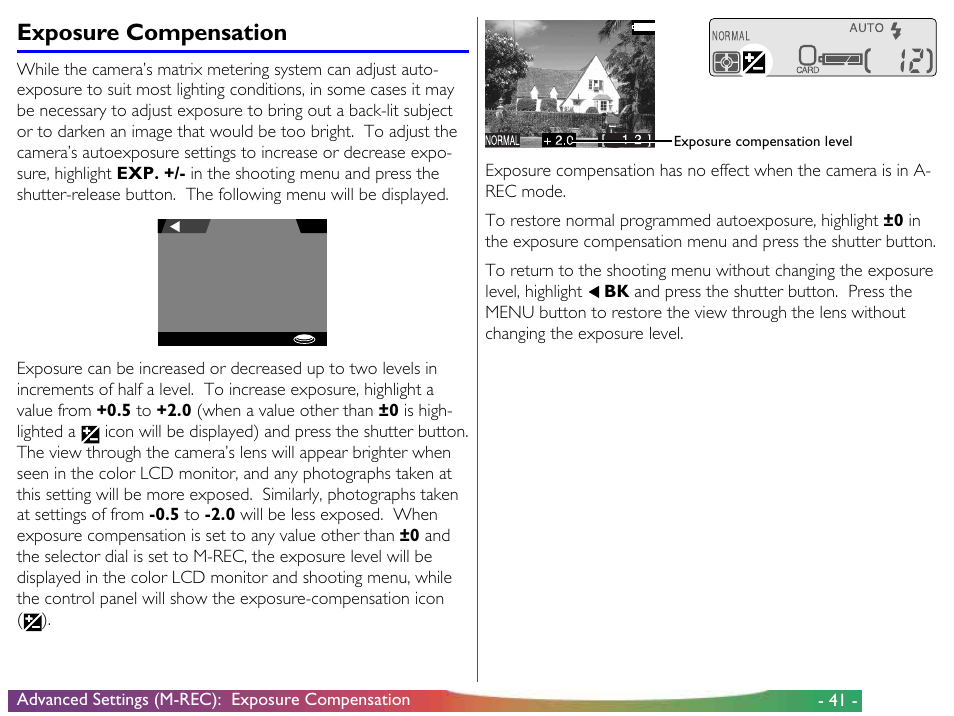 Exposure compensation | Nikon 900 User Manual | Page 41 / 79