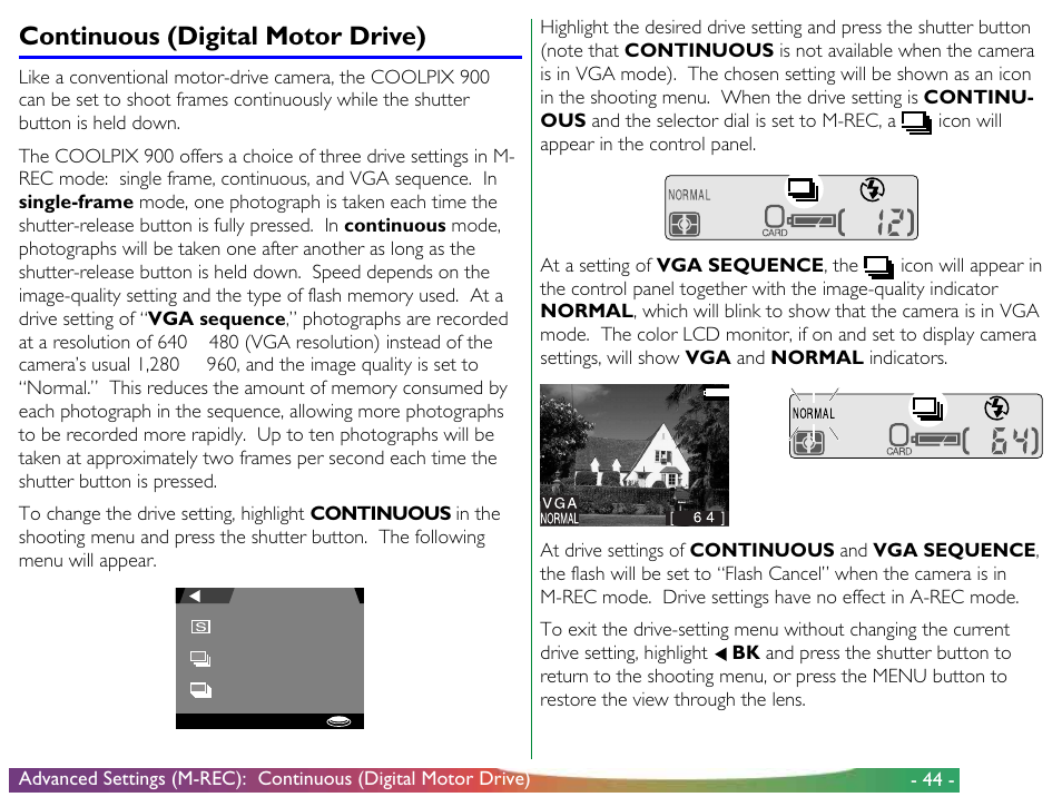 Continuous (digital motor drive) | Nikon 900 User Manual | Page 44 / 79