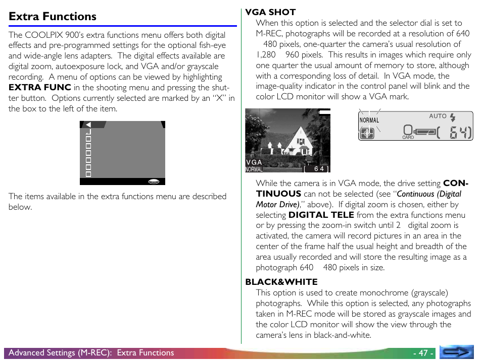 Extra functions | Nikon 900 User Manual | Page 47 / 79