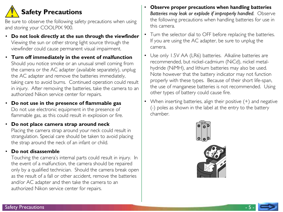 Safety precautions | Nikon 900 User Manual | Page 5 / 79