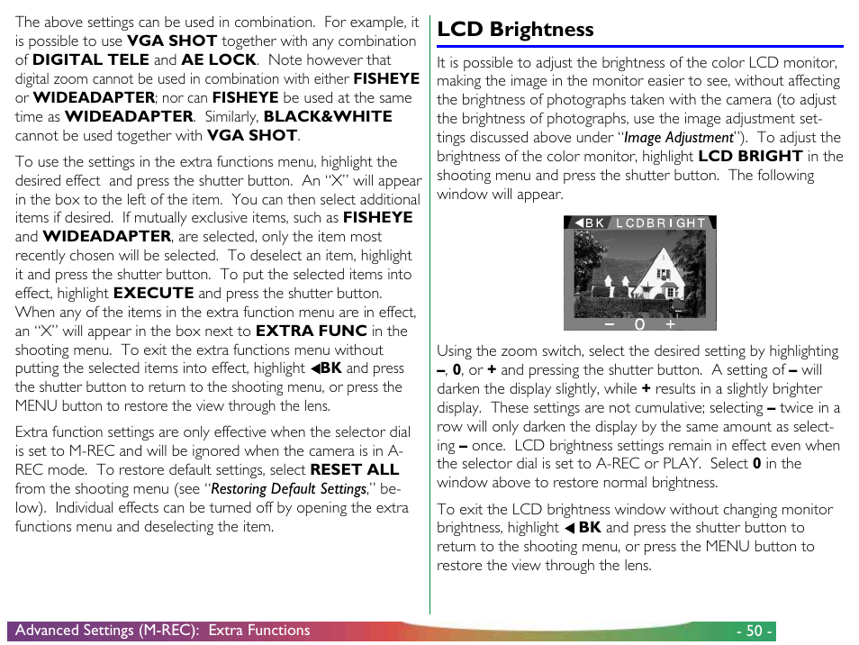 Lcd brightness | Nikon 900 User Manual | Page 50 / 79