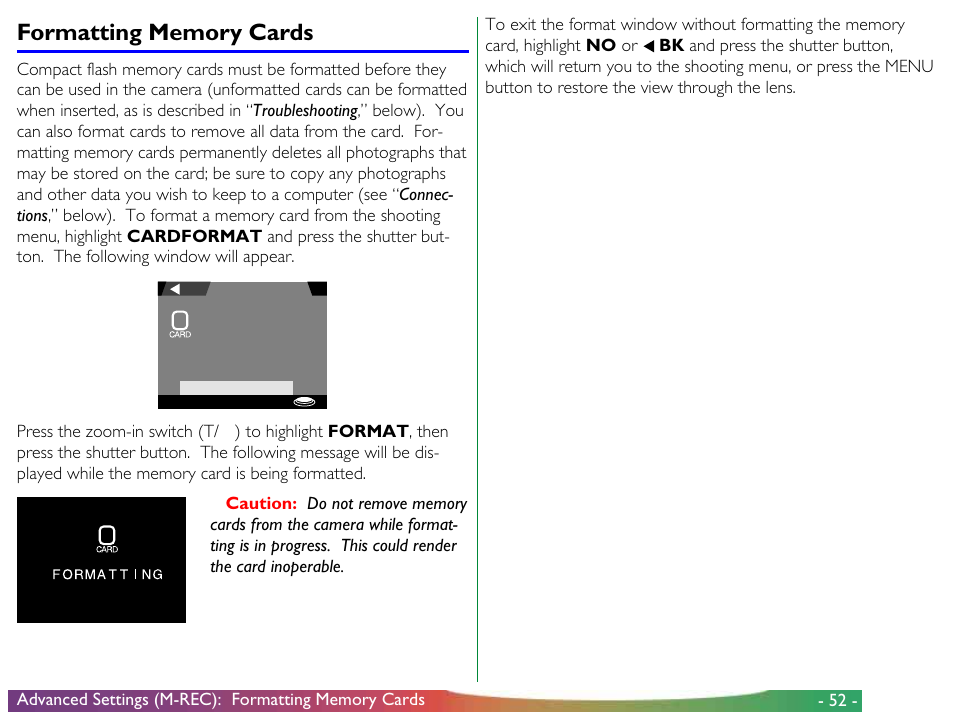 Formatting memory cards | Nikon 900 User Manual | Page 52 / 79