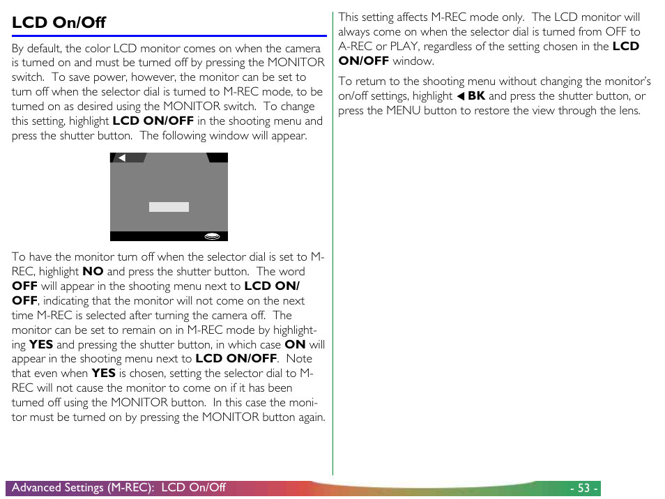 Lcd on/off | Nikon 900 User Manual | Page 53 / 79