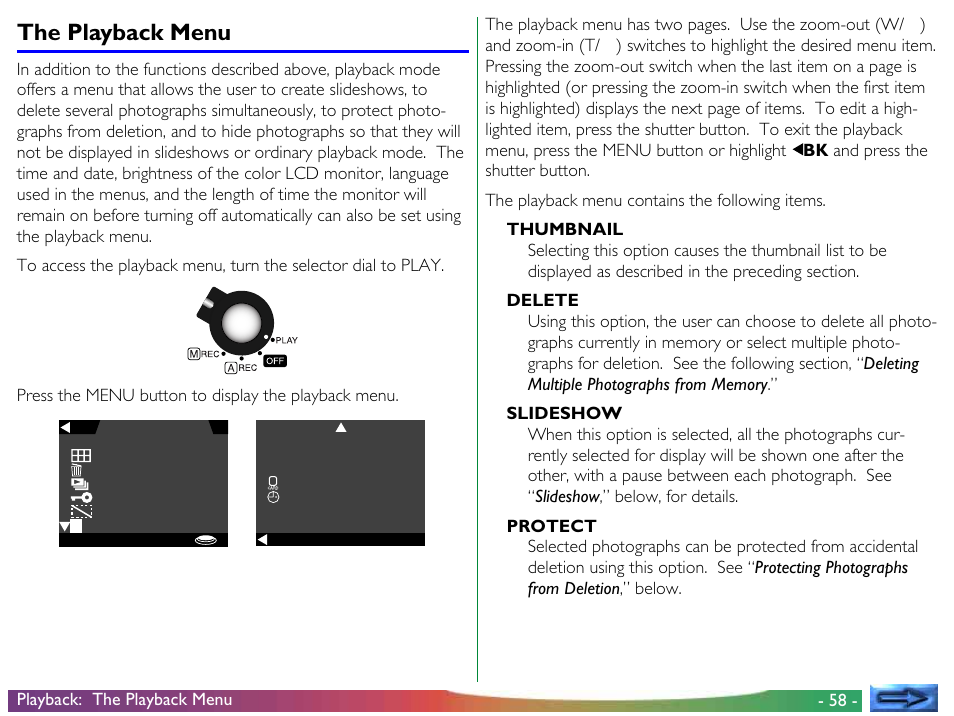 The playback menu | Nikon 900 User Manual | Page 58 / 79