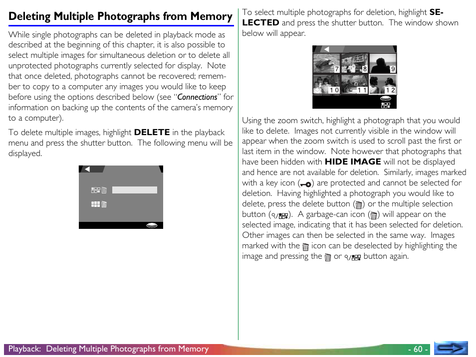 Deleting multiple photographs from memory | Nikon 900 User Manual | Page 60 / 79