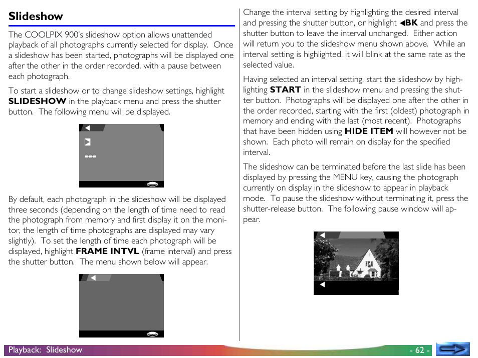 Slideshow | Nikon 900 User Manual | Page 62 / 79